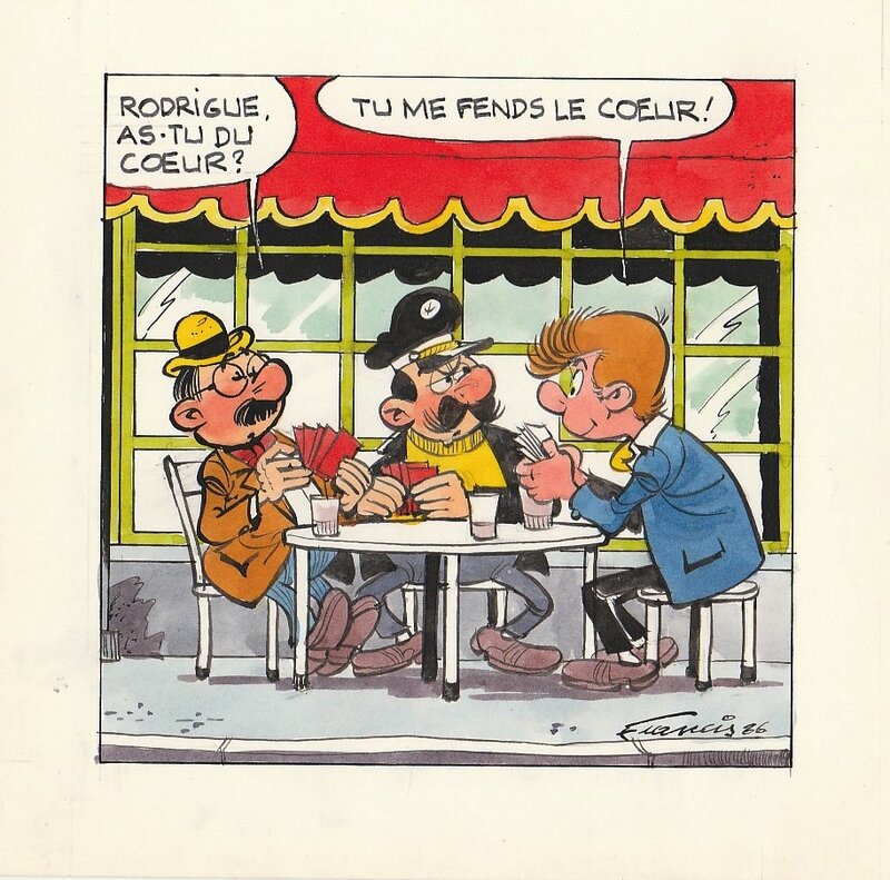 Francis, Marc Lebut - La partie de cartes - Original Illustration