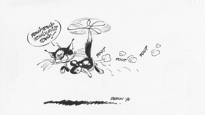 Pierre Seron, Le chat, un petit air de Franquin - Original Illustration