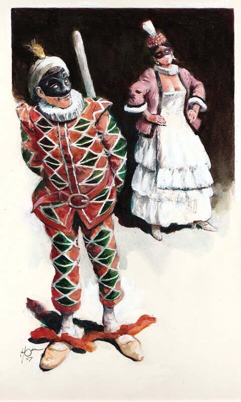 René Follet, Colombine et Arlequin - Original Illustration