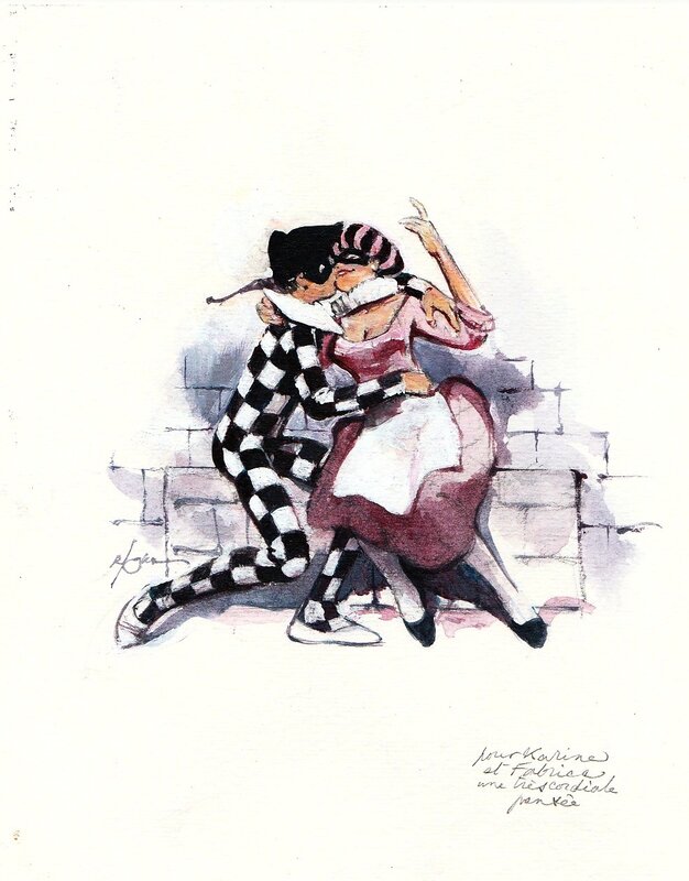 René Follet, Colombine et Arlequin - Original Illustration