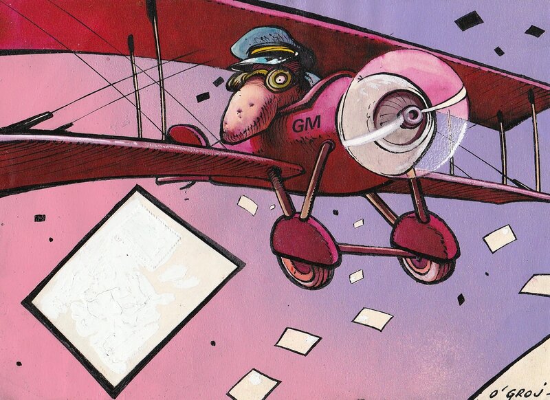 L'avion postal par O'Groj - Illustration originale