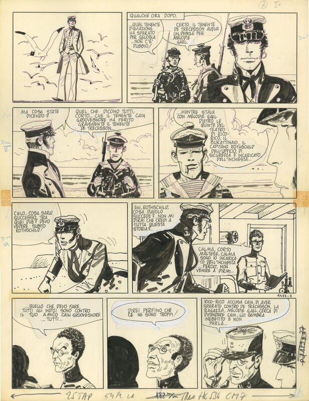 Hugo Pratt, Corto Maltese, Les Celtiques,  Chapitre V : Burlesque entre Zuydcoote et Bray-Dunes, Planche Originale 7 - Planche originale