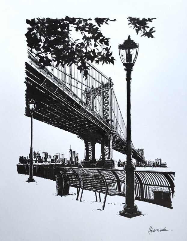 Brooklyn bridge by Christophe Chabouté - Original Illustration