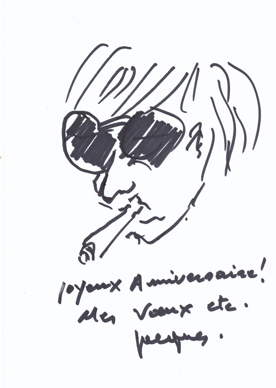 Autoportrait de Jacques Dutronc chanteur français - Dédicace