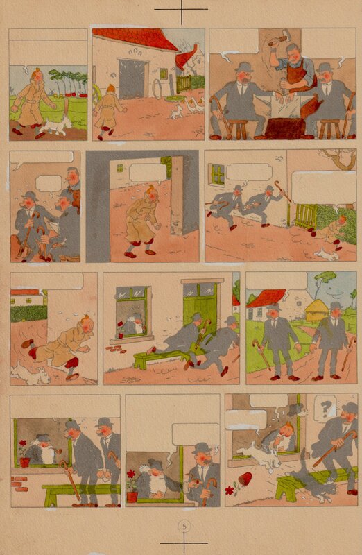 Hergé, Alice Devos, Tintin - L'Ile Noire - Coloriage pour la page 5 - Original art
