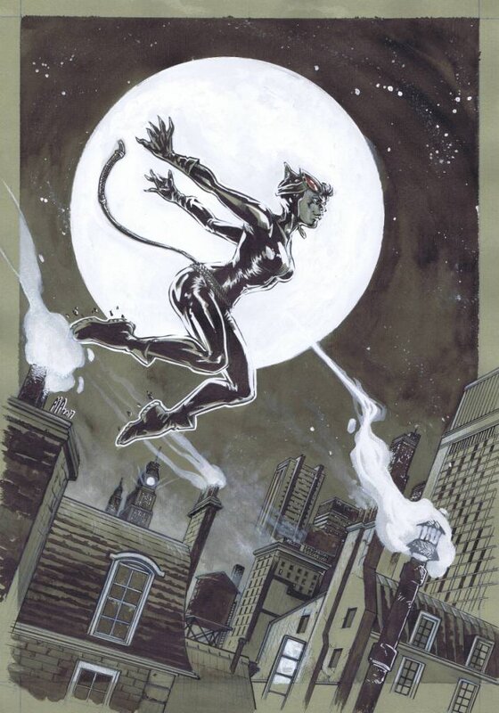 Catwoman par Albuquerque en N&B - Illustration originale