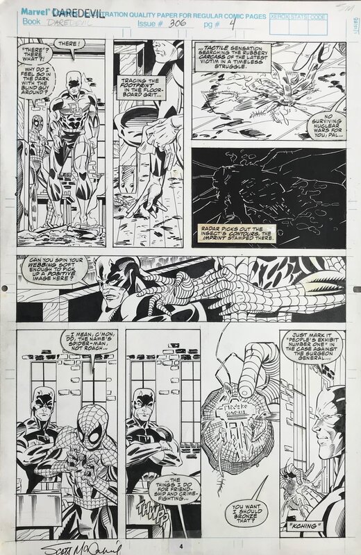 Scott McDaniel, Daredevil et Spiderman dans Daredevil n° 306 p 4 - Planche originale