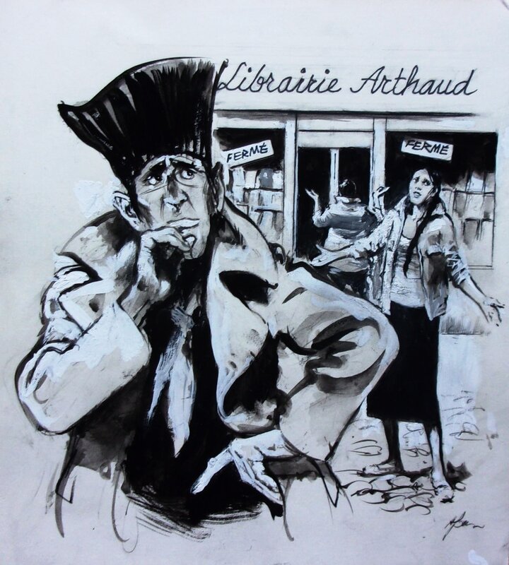 René Follet, Illustration de soutien à la librairie... - Illustration originale