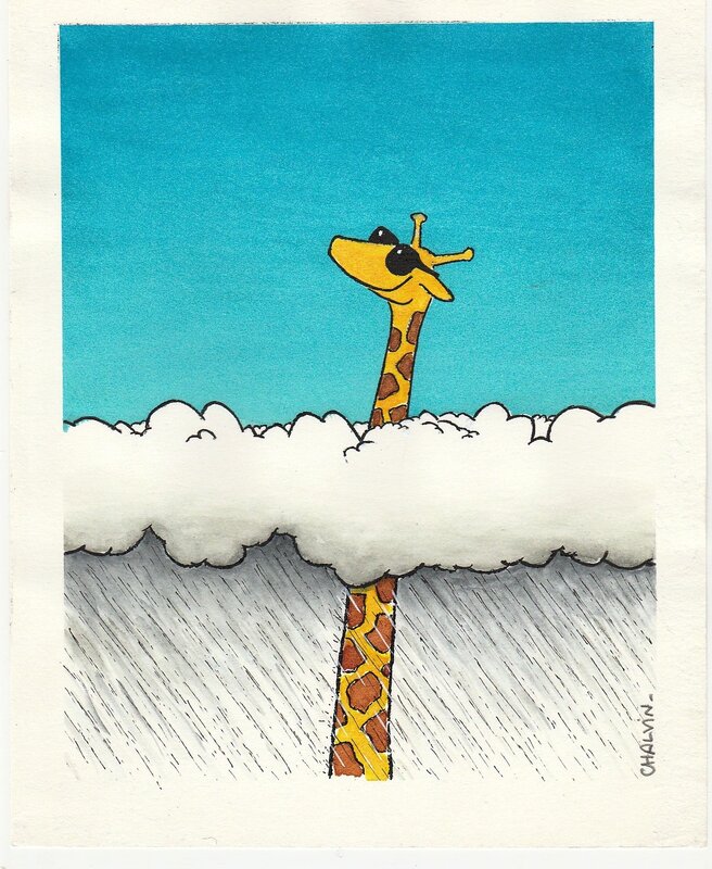Marc Chalvin, La girafe dans les nuages - Illustration originale