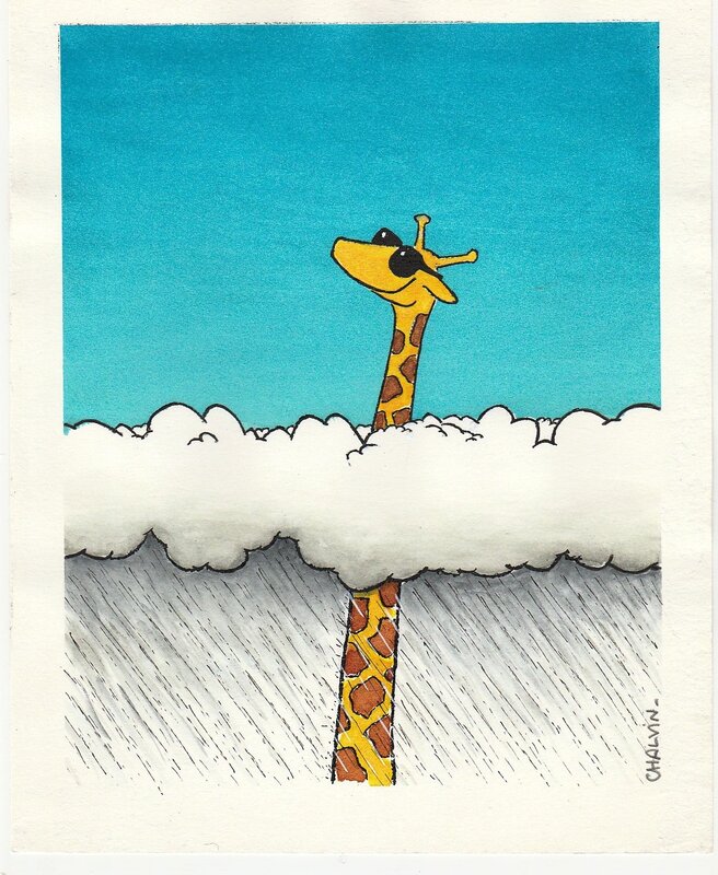 Marc Chalvin, La girafe dans les nuages - Original Illustration