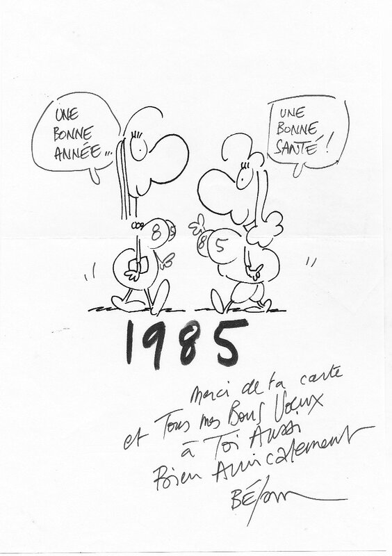 Illustration voeux 1985 de Bélom - Dédicace
