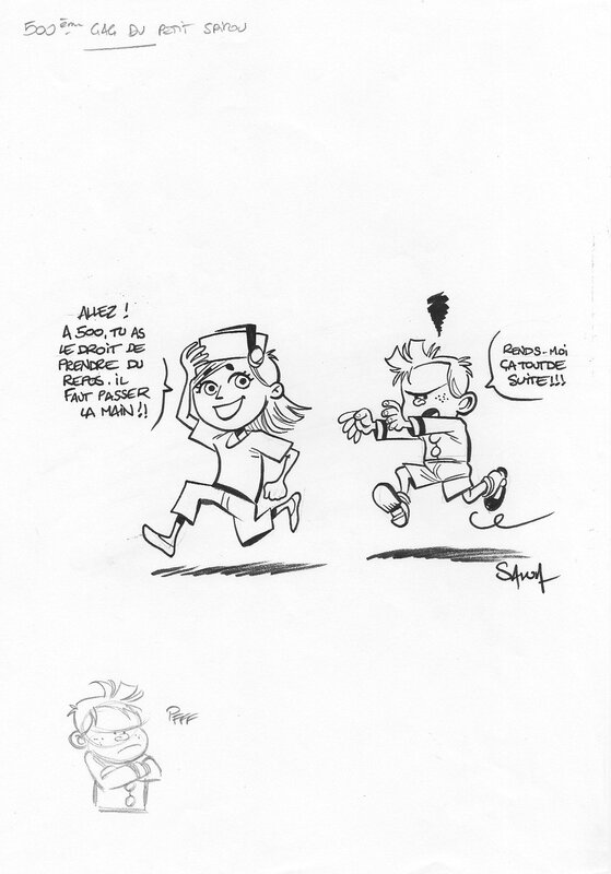 Sylvain Savoia, Marzi et le Petit Spirou - 500 ème gag du Petit Spirou - Illustration originale