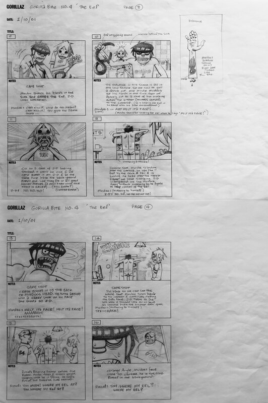 Jamie Hewlett, Storyboard GORILLAZ - pages 3 et 4 - The Eel - Œuvre originale