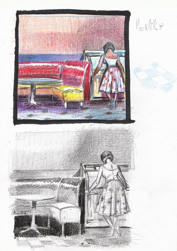 La femme au jukebox by Thierry Alba - Original Illustration