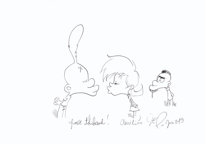 Zep, Titeuf et Nadia s'embrassent devant Jean-Claude - Dédicace