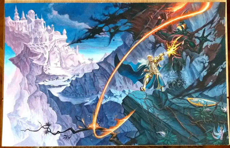 Mariusz Gandzel, Glorfindel vs Balrog Lord of The Rings - card for Fantasy Flight Games - Illustration originale