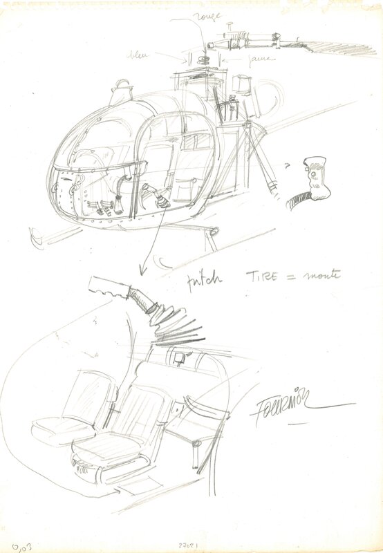 Jean-Claude Fournier, André Franquin, Croquis d'hélicoptère pour Spirou - Œuvre originale