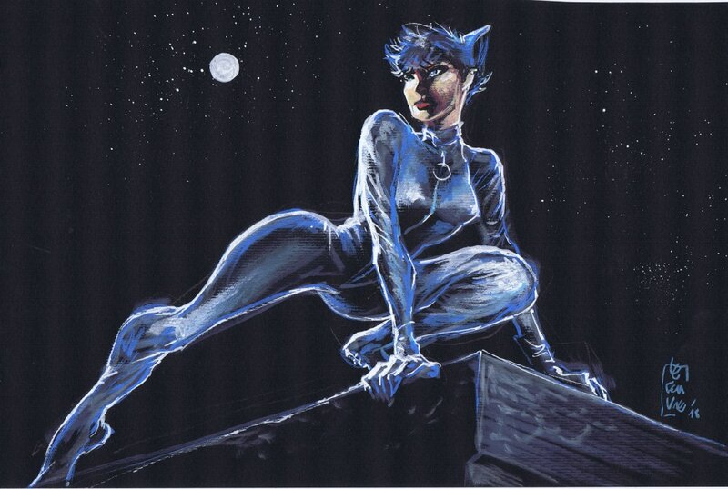 Laurent Lefeuvre, Catwoman sur le toit - Illustration originale