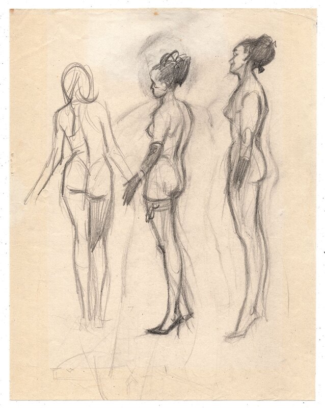 Raymond Poïvet, Croquis de femmes quelque peu dévêtues - Original art