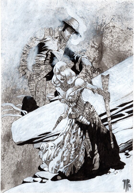 Philippe Bringel, Blackfoot et Rebecca en chasse - Illustration originale