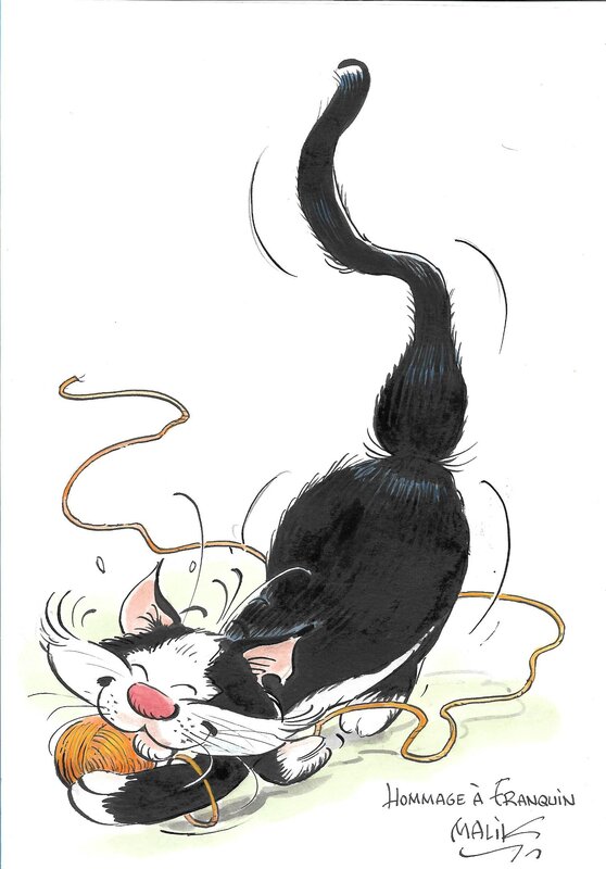 Malik, Hommage à Franquin - Le chat de Gaston - Illustration originale