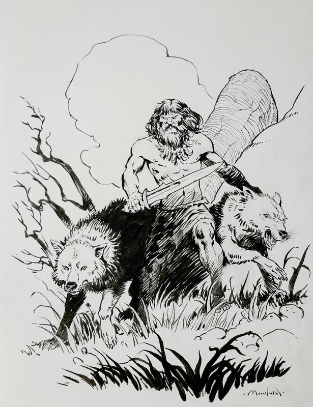 For sale - Régis Moulun, 2 loups pour l'Homme - Original Illustration