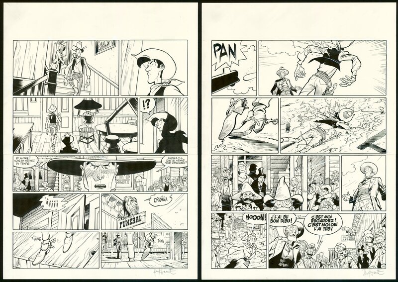 Matthieu Bonhomme, L'homme qui tua Lucky Luke - PL 42 et 44 - Planche originale