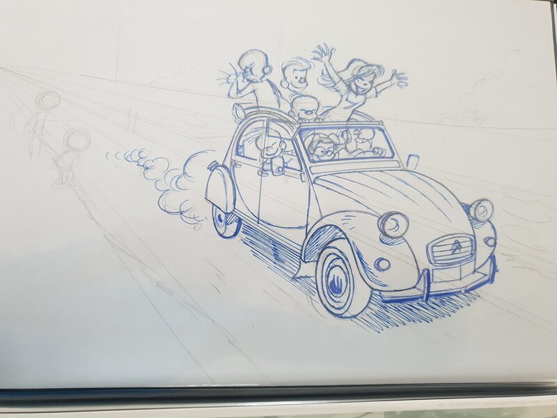 Crayonné 2cv la ribambelle par Jean Marc krings - Original Illustration