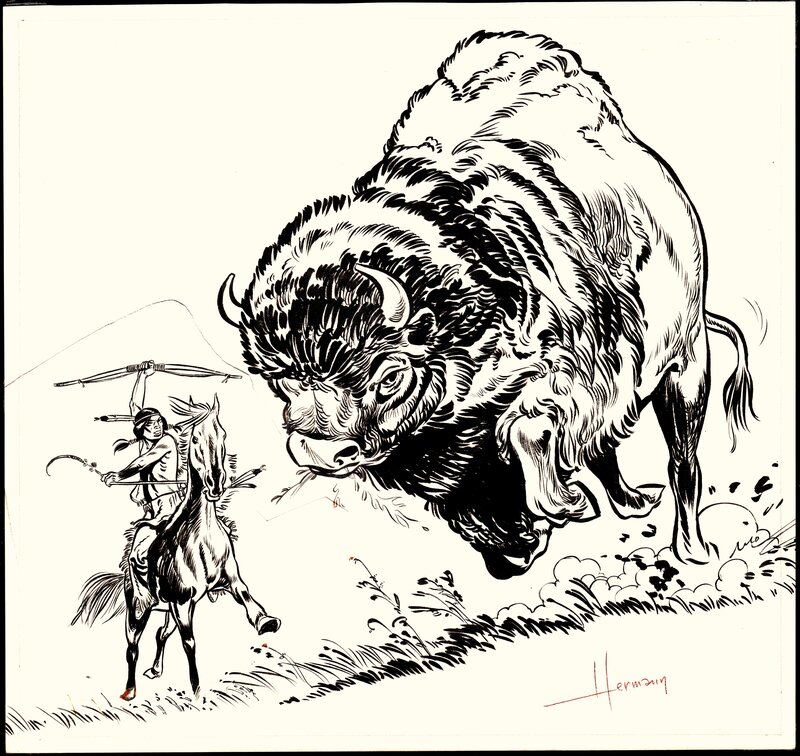 Hermann, Couverture Tintin - Sitting Bull passe à l'attaque ! - Original Cover