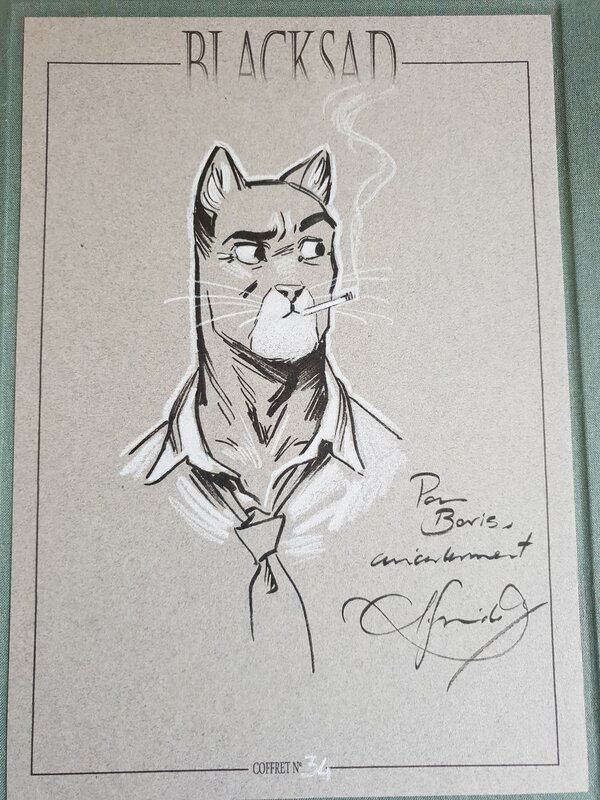 Juanjo Guarnido, Dédicace blacksad sur coffret collector 99ex - Sketch