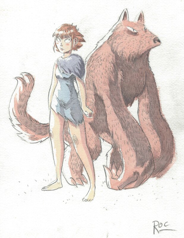 Chica y Lobo par Roc Espinet - Illustration originale