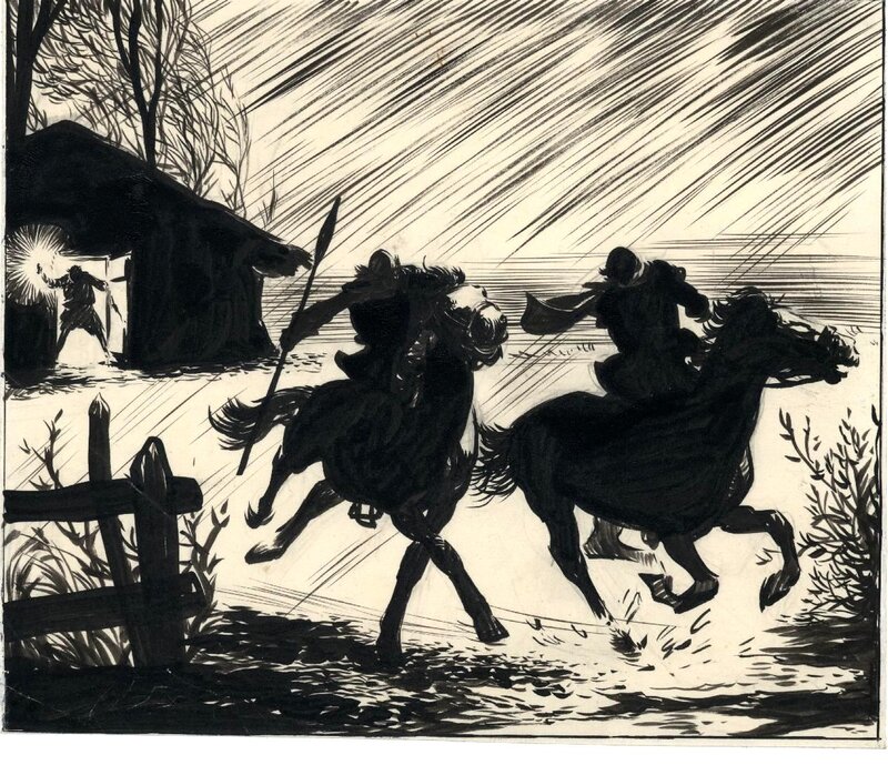 Hans Kresse, Horsemen in the rain - Illustration originale