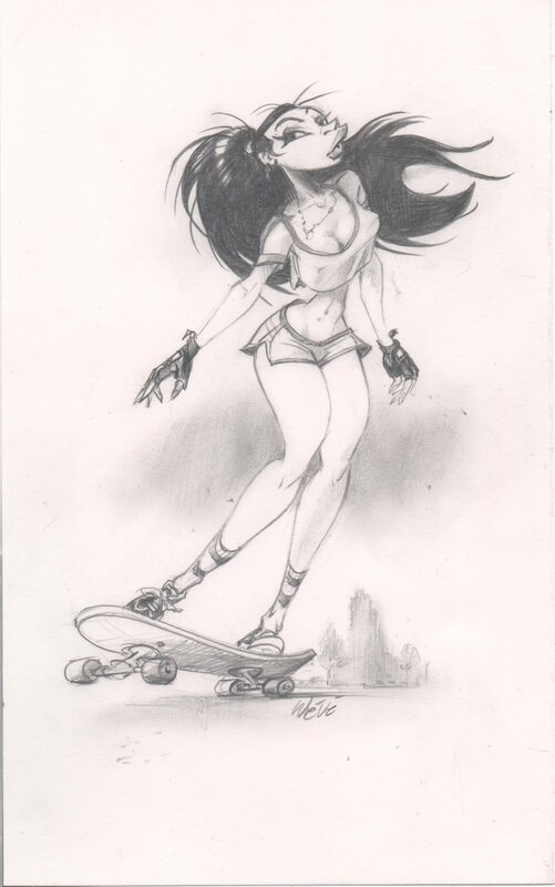 Skate girl par Willem Vleeschouwer - Illustration originale