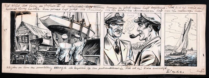 Pieter Kuhn, Kapitein Rob - V12 - Het levende Eiland - end strip (nr. 961) - Planche originale