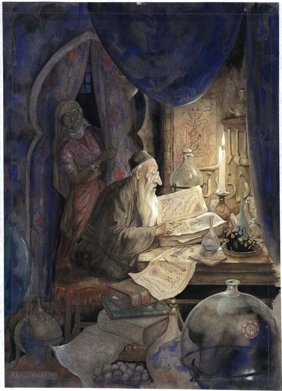 Anton Pieck, Fairy tale - Thousand-and-one night - De Joodse Dokter - Original Illustration