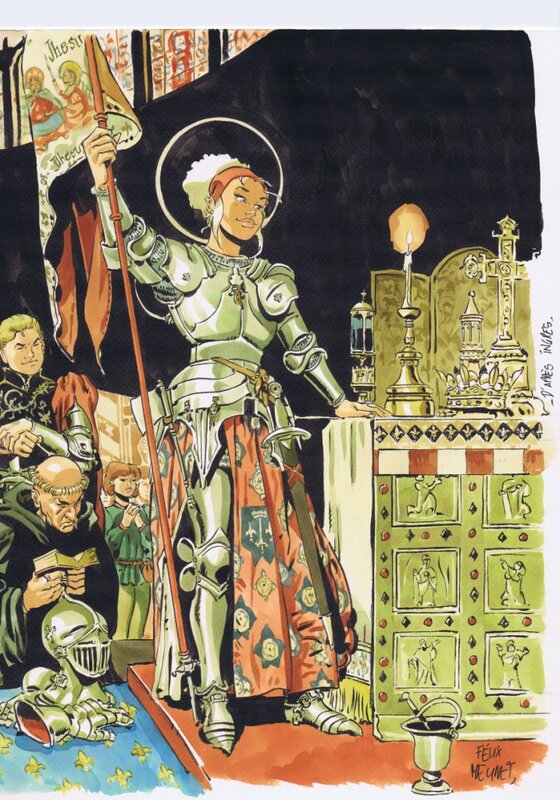 Félix Meynet, Jeanne d'Arc au sacre du roi Charles VII - Original Illustration