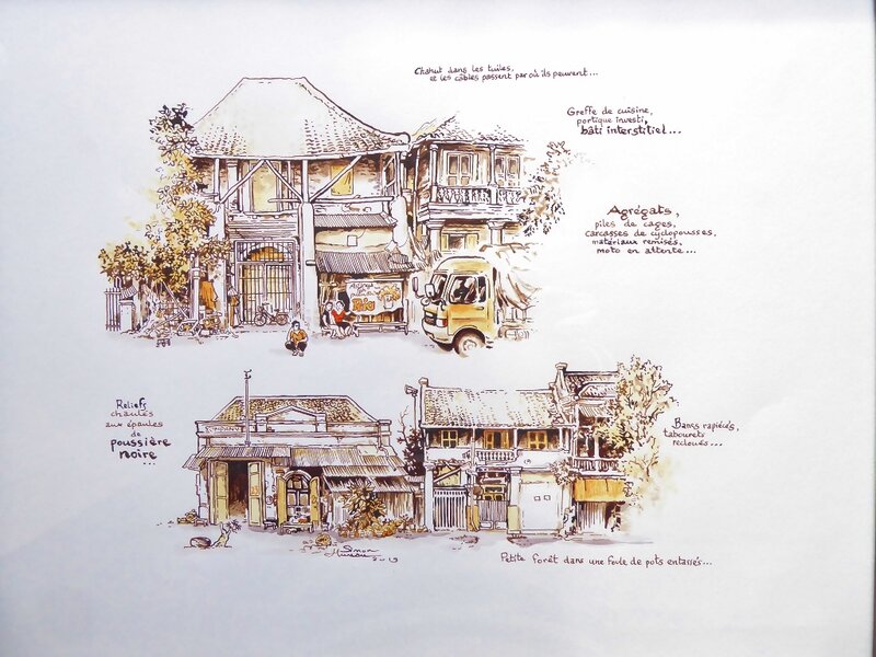 Simon Hureau, Rues de Surabaya à Java - Planche originale