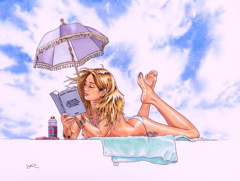 Lecture de Plage by Lounis Chabane - Original Illustration