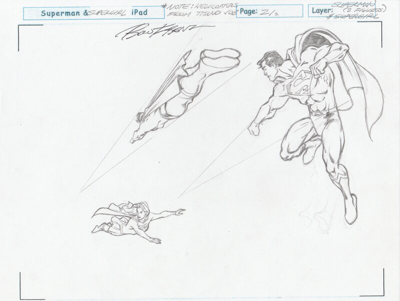 Superman supergirl par Ron Frenz - Planche originale