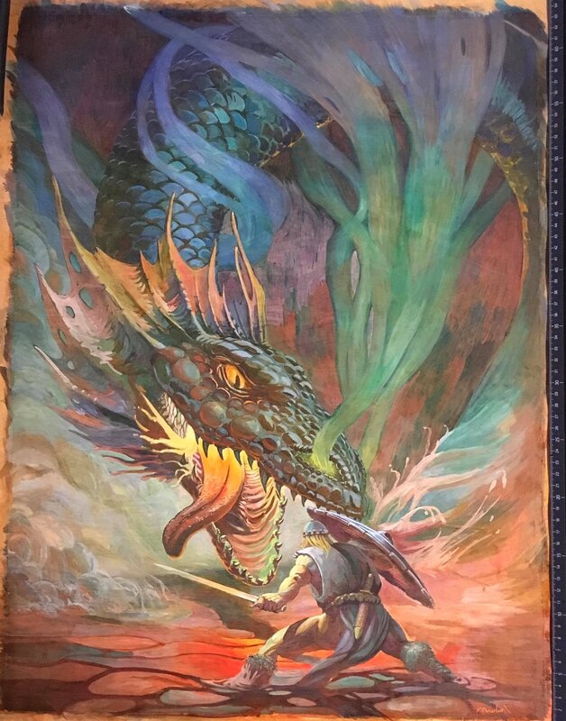 Dragon et chevalier par Régis Moulun - Planche originale