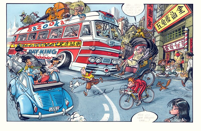 Willem Vleeschouwer, Tintin and Spirou in Hongkong - Original Illustration