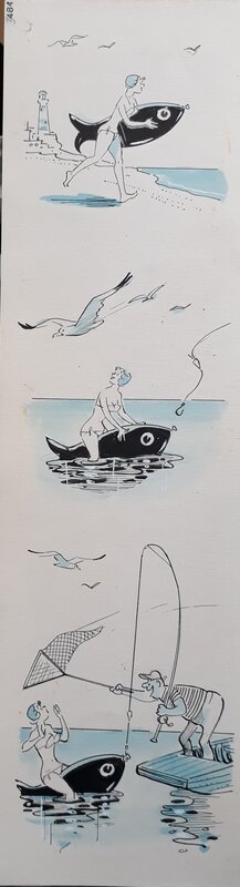 Nanette à la plage par Coq - Planche originale