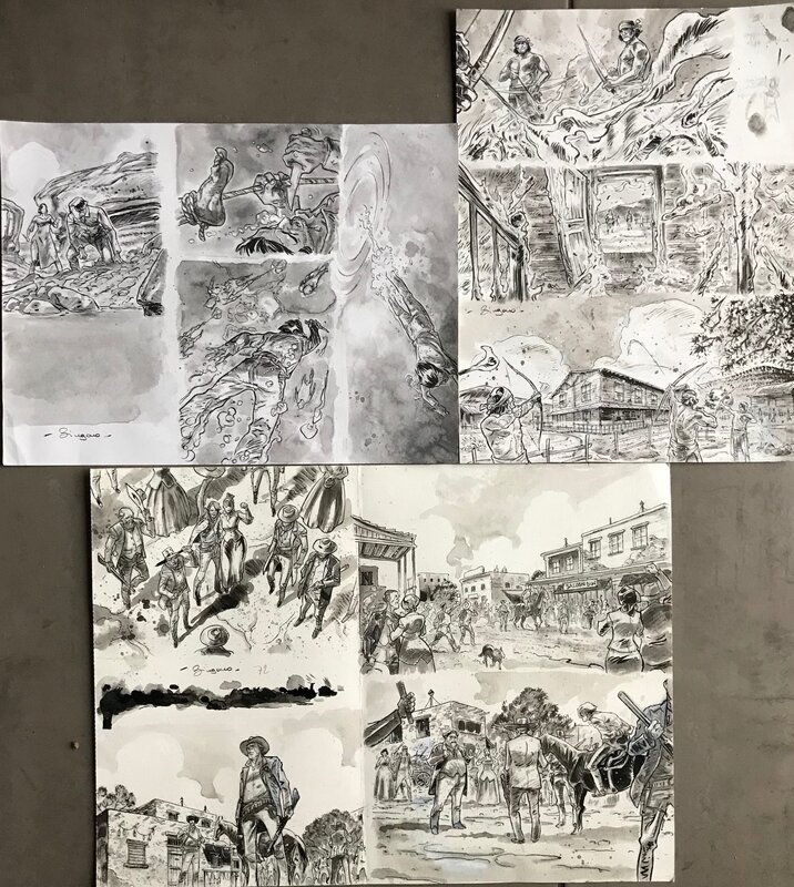 Brice Bingono, Jackal - 3 planches de dessins de l'album - Planche originale