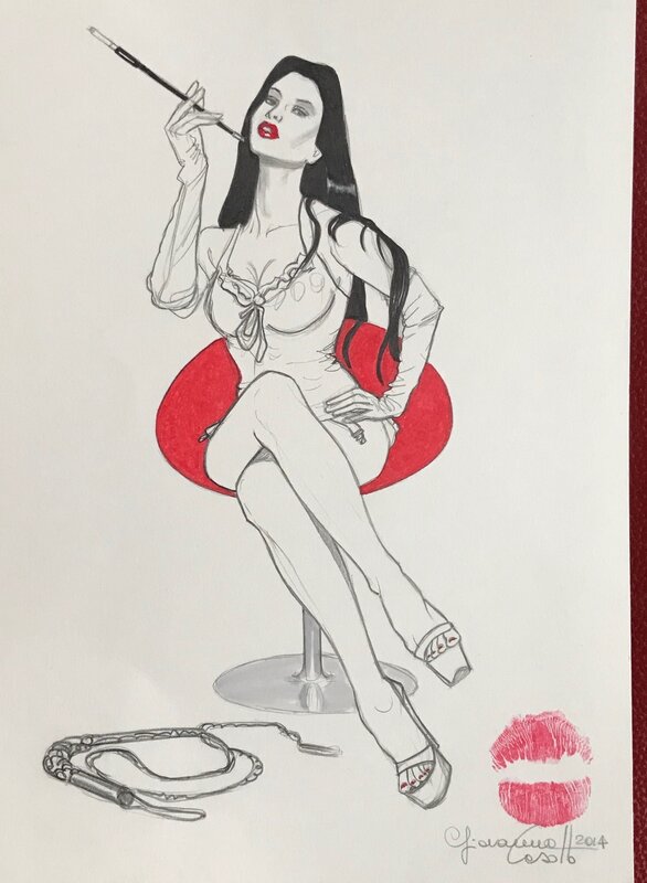 Giovanna Casotto, Pin up sur un fauteuil rouge - - Original Illustration