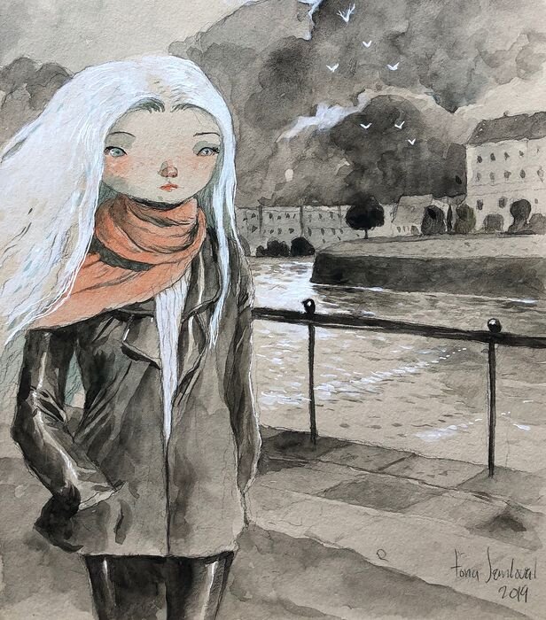 Girl in Paris by Tony Sandoval - Original Illustration