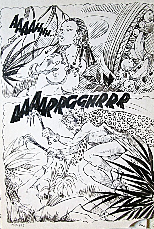 Alberto Del Mestre, Les hommes-léopards - La Schiava n°38 page 112 (série jaune n°143) - Planche originale