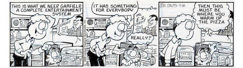 Jim Davis, Strip Garfield  4/16/1988 - Planche originale