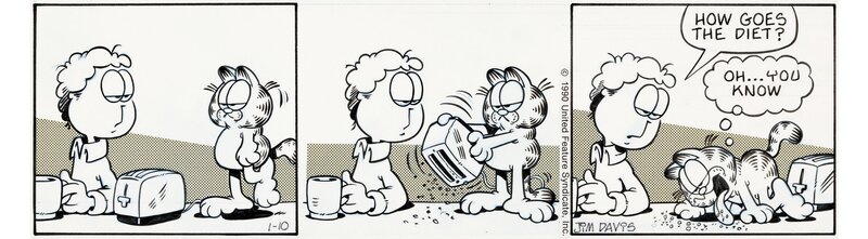 Jim Davis, Strip Garfield 1/10/1990 - Planche originale