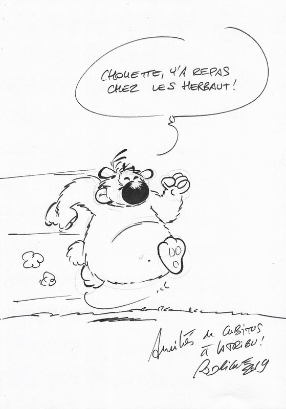 Michel Rodrigue, Cubitus - Dédicace sur l'album la Guerre des boulons - Sketch