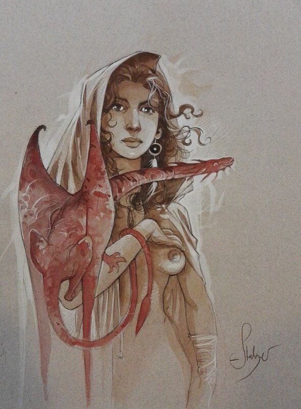 Éric Stalner, Jeune femme au dragon - Illustration originale